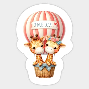 Valentine Giraffe Couple On Hot Air Balloon Sticker